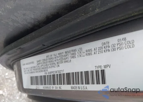 2008 Subaru Outback 2.5I Limited/2.5I Limited L.l. Bean Edition from USA, damaged, VIN 4S4BP62C987352717